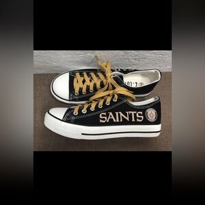 EUC E-LOV New Orleans Saints Women's Canvas Sneakers Black Gold Size 8-8.5/EU 39